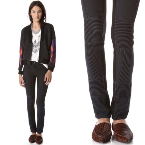 3.1 Phillip Lim Pants - 3.1 Phillip Lim Moto Pants w/ Ponte Inserts Biker Quilted Knee Pads Denim Jeans